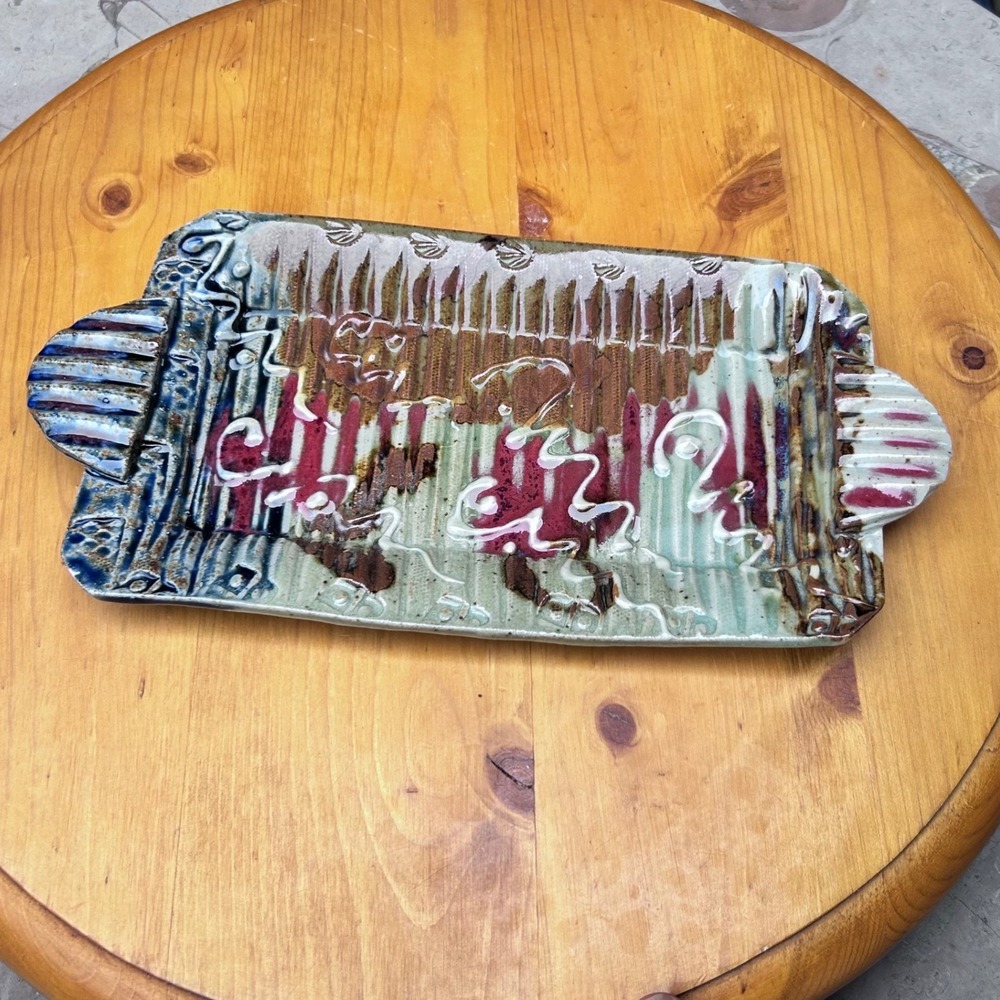 Vintage Abstract Ceramic Serving Platter Large Multi Parsons Dietrich Pottery